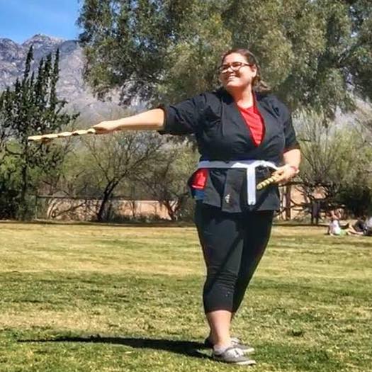 A photo of Si Mo Shannon during an Escrima Kung Fu form