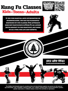 Kung Fu poses on a kung fu flyer for a martial arts studio in portland oregon
